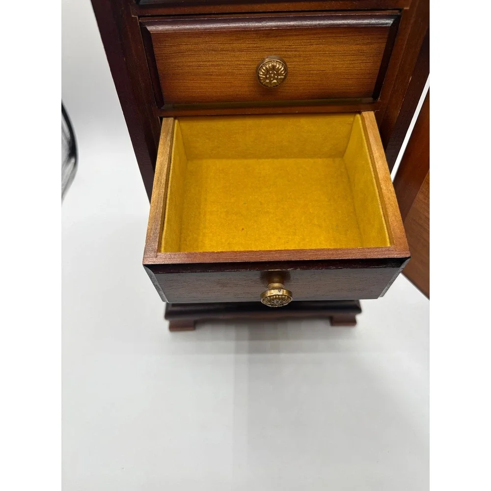 Vintage Wooden Jewelry Box Armoire Sunset Scene Music Box Cabinet 3 Drawers